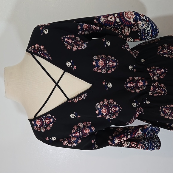 Rags To Wishes Floral Print Boho Black Romper Large - Picture 7 of 11